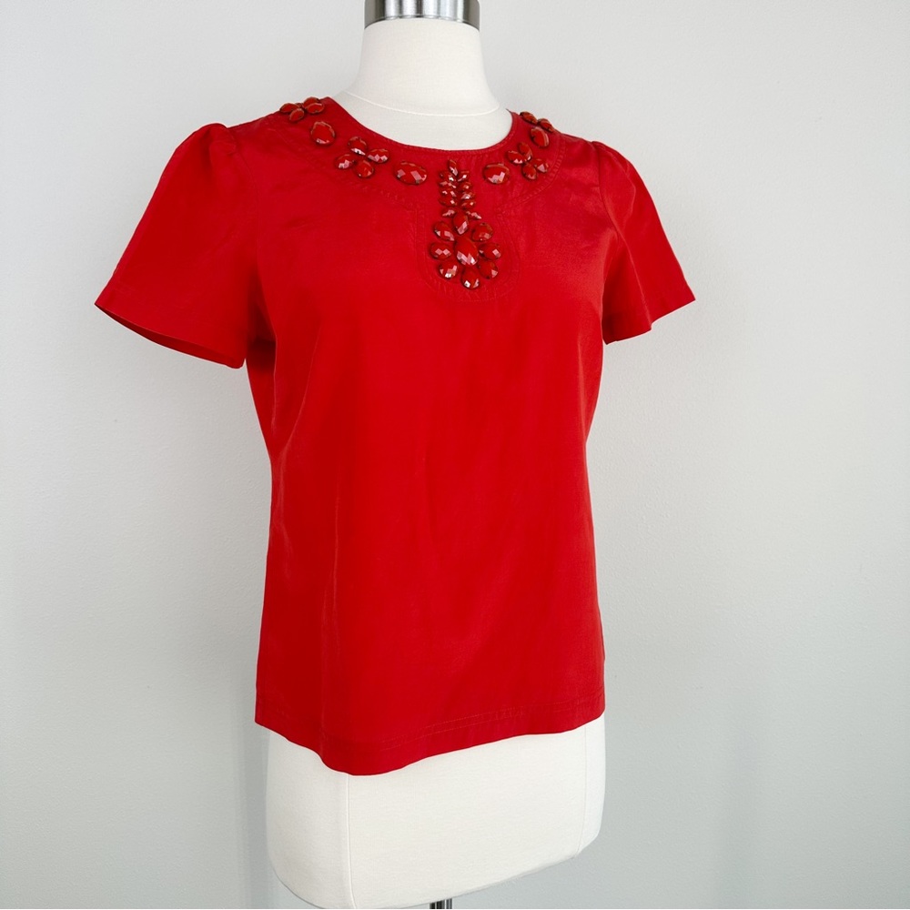 Banana Republic Size S Petite Orange Silk Blend Short Sleeve Blouse